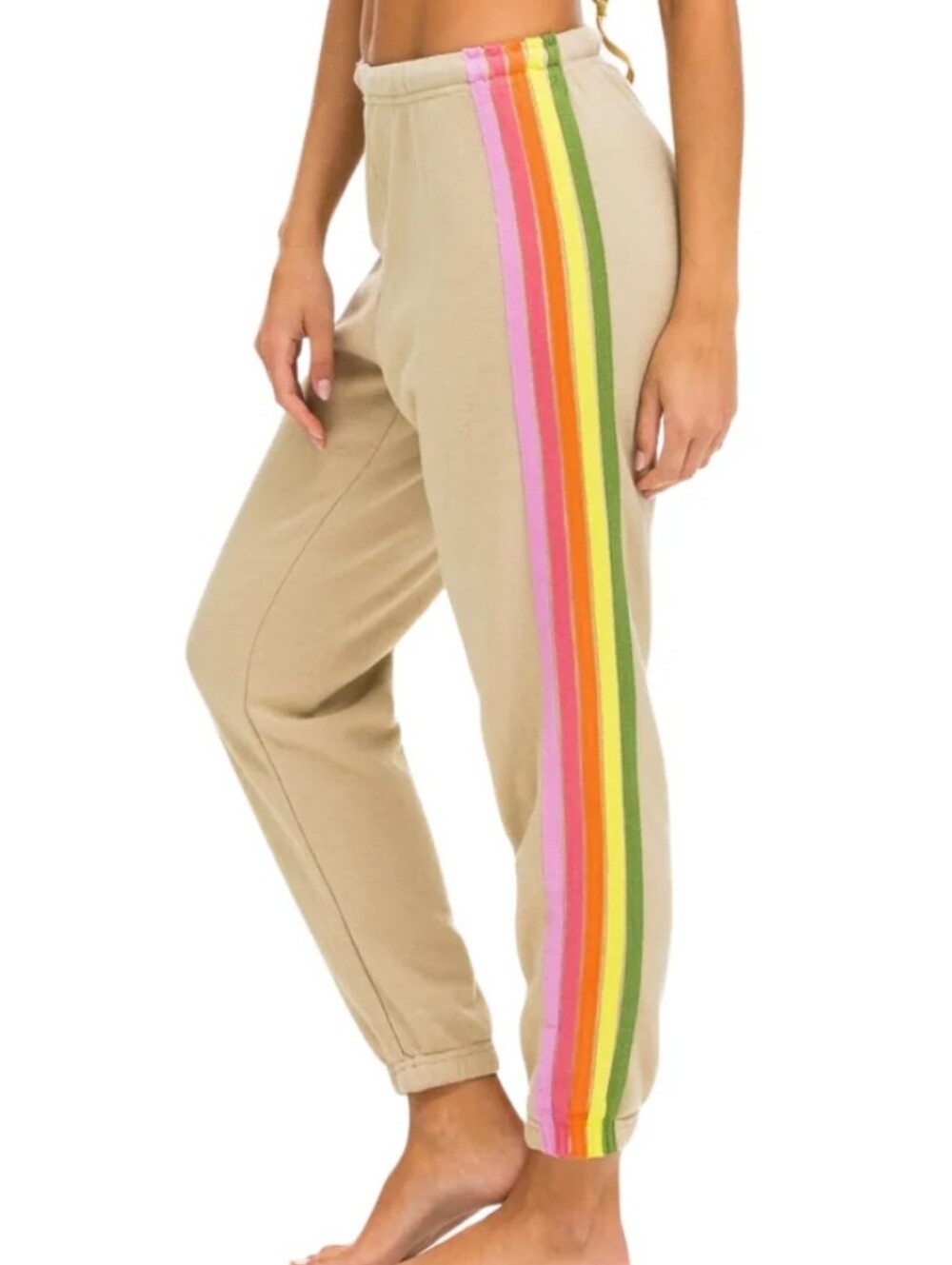 Aviator Nation 5 Stripe Sweatpants Sand/Pink Green